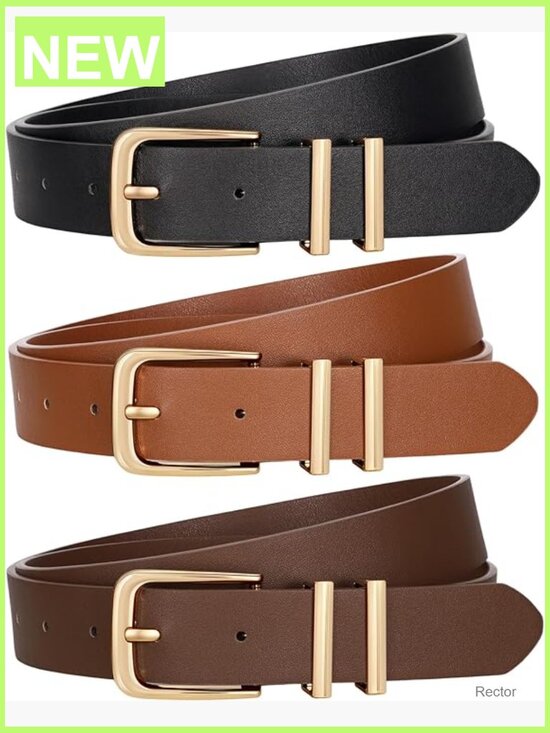 3 Pack Faux Leather Belts with Gold Buckle for Jeans main image 6